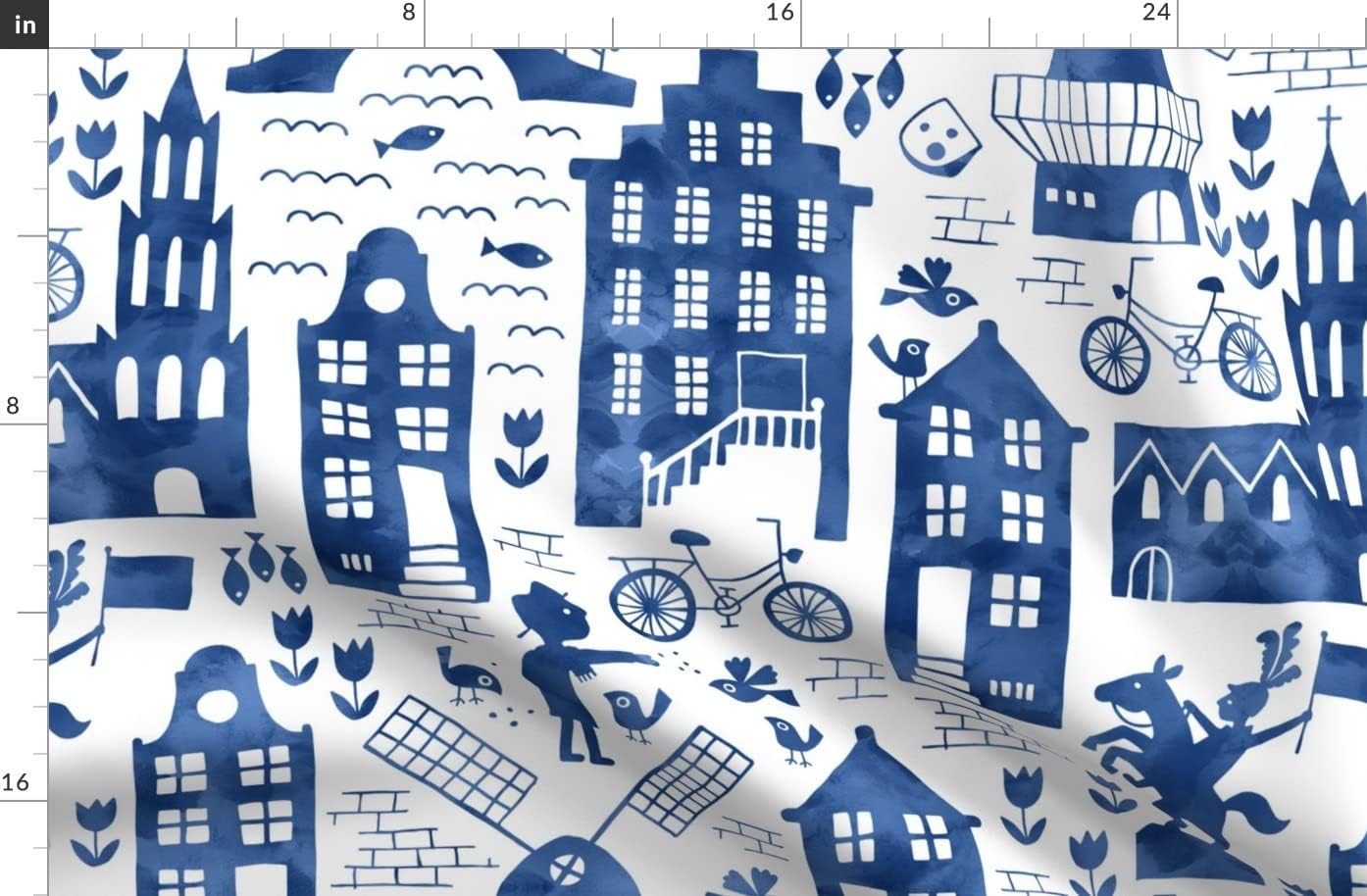 Spoonflower Fabric - Folk Art Watercolor Europe Floral Castles Buildings Nursery Printed on Organic Cotton Sateen Fabric by The Yard - Sewing Quilting Apparel Home Decor