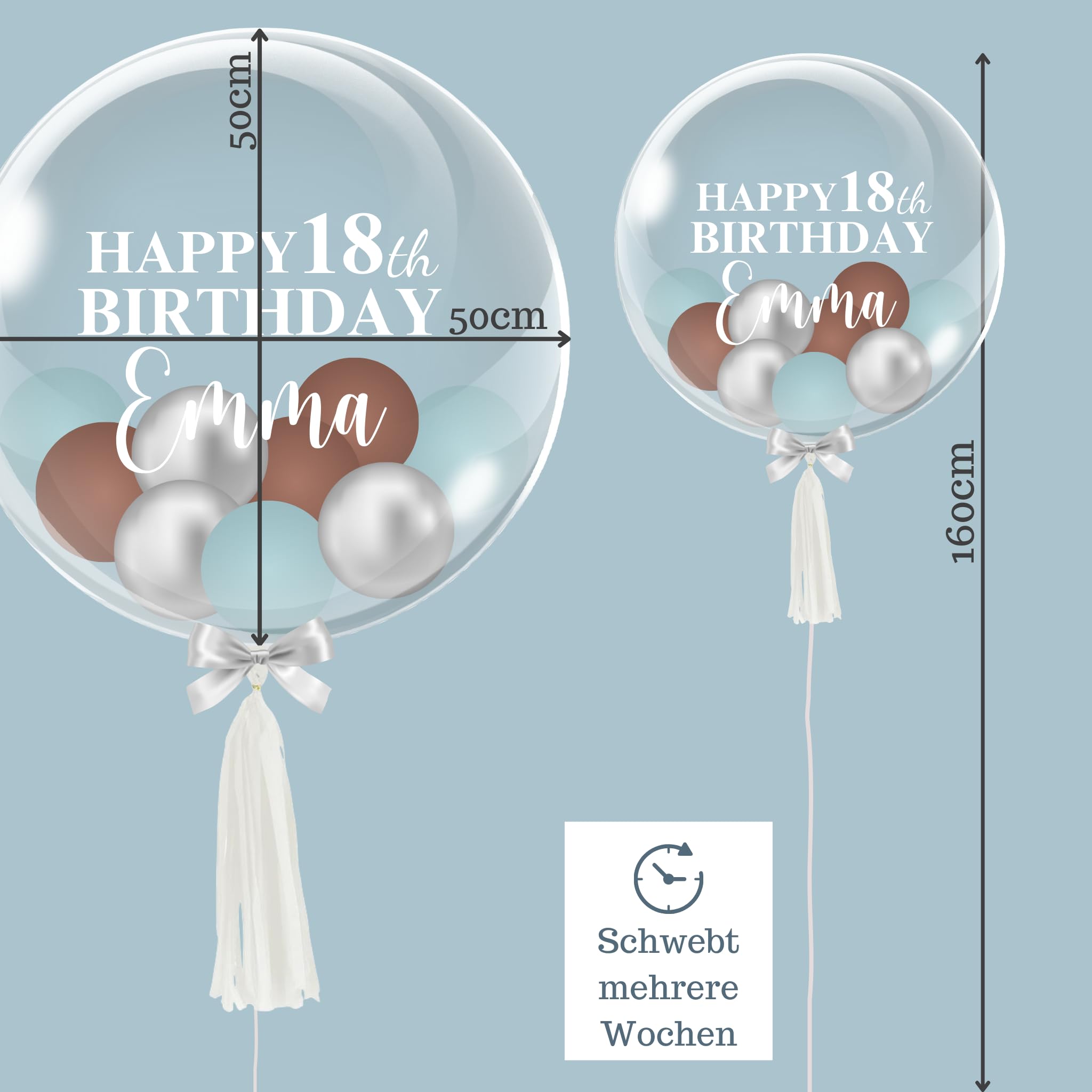 Blissful Birthday - Bubble Fabrik - Personalisiertes Ballongeschenk: Durchsichtiger Heliumballon mit Bunten Ballons, Geschenk für Geburtstag, Geburtstagsgeschenk