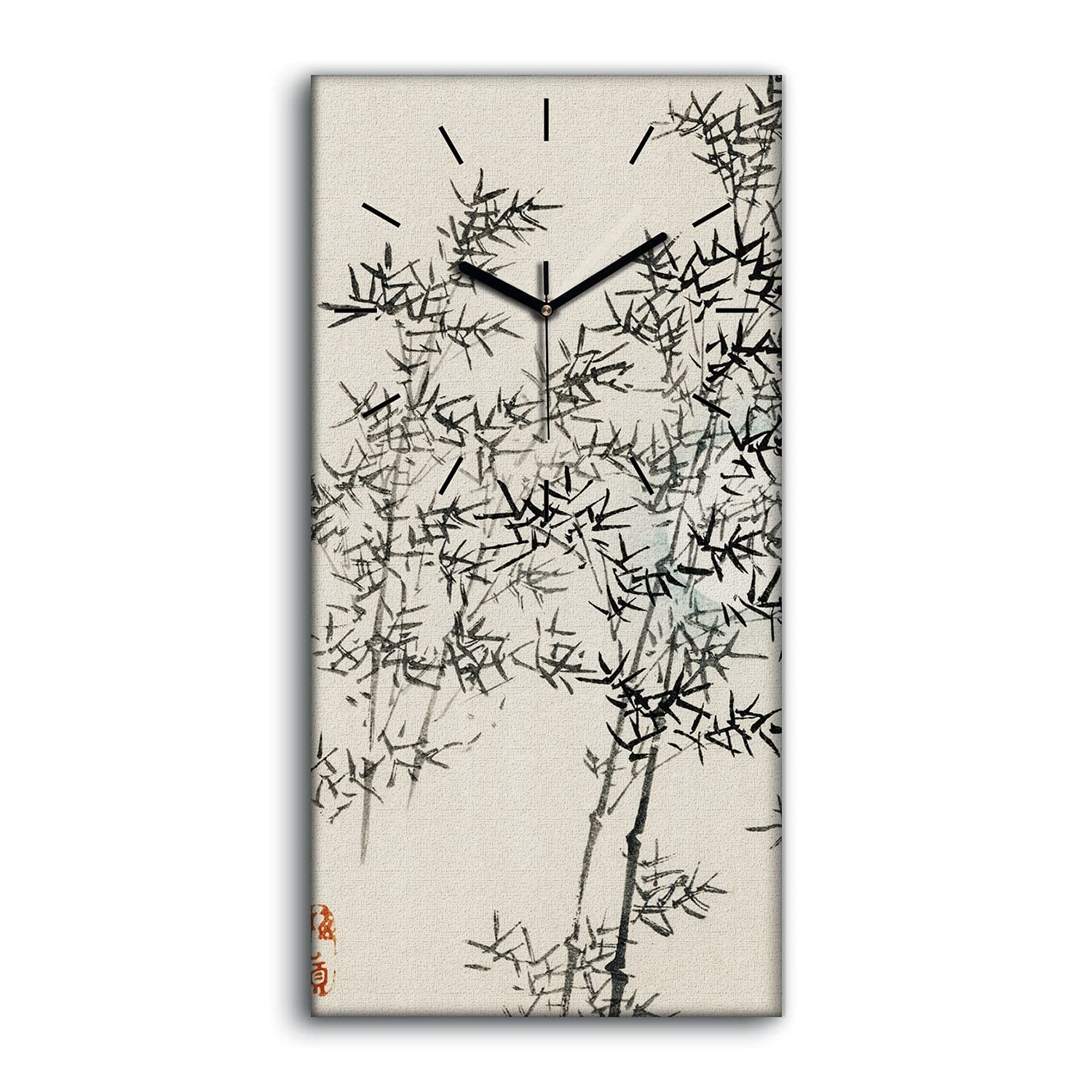 Horloge sur Toile 30x60cm Arbre Asiatique à Mains Noires pour Salon