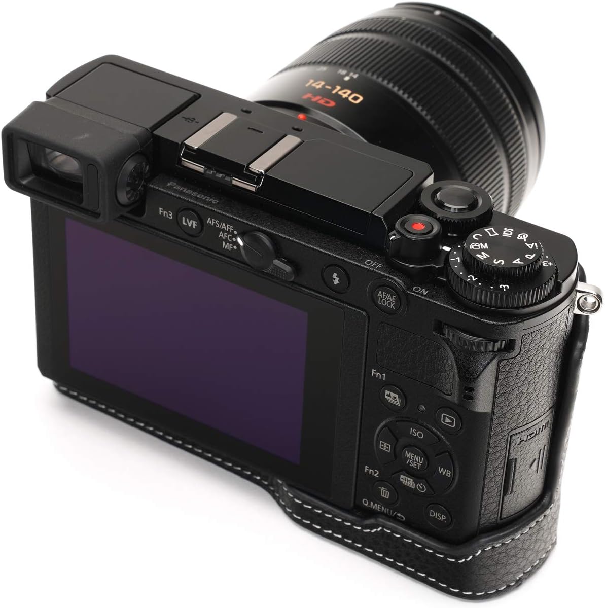 Lumix DC-GX9 Camera Case, BolinUS Handmade Genuine Real Leather Half Camera Case Bag Cover for Panasonic Lumix DC-GX9 GX9 Camera Bottom Opening Version + Hand Strap -Black