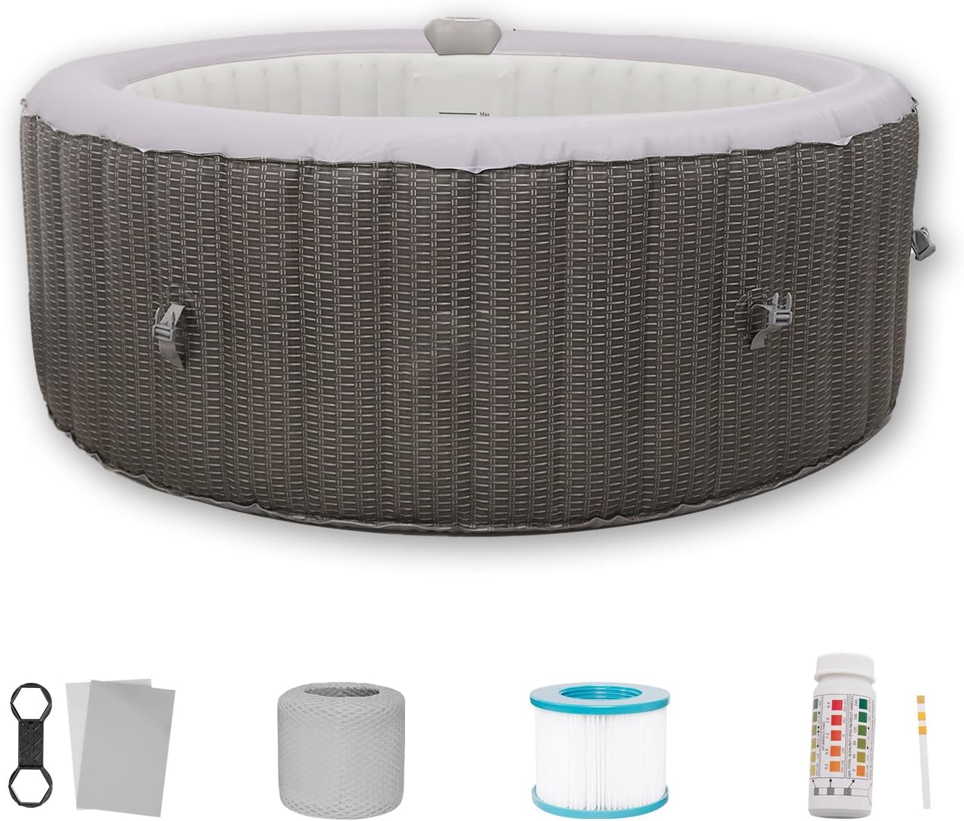 Inflatable Hot Tub 2-4 Person 110 Air Jets, Outdoor Portable Spa Blow Up Hottub with Cover, Built in Heater Pump, Round Outdoor Spa, Filters