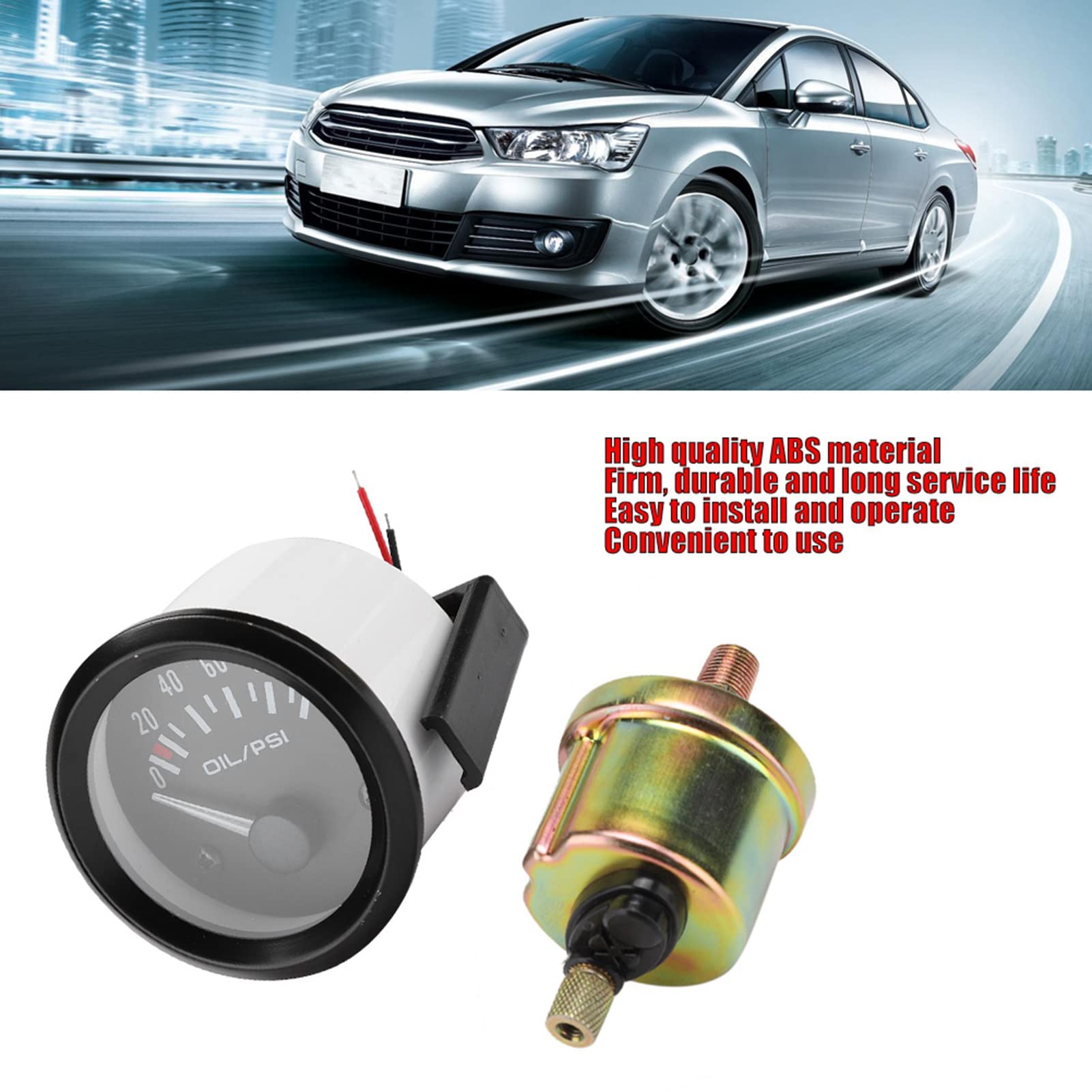 Manometro Olio, 52mm/2 Pollici 12V Indicatore Elettromagnetico per Manometro Olio Universale per Auto Misuratore Modificato Automaticamente