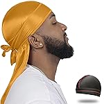 ForceWave Silky Durag for Men Wave Cap Satin Dorag for Men Women 360 Wave (Gold)