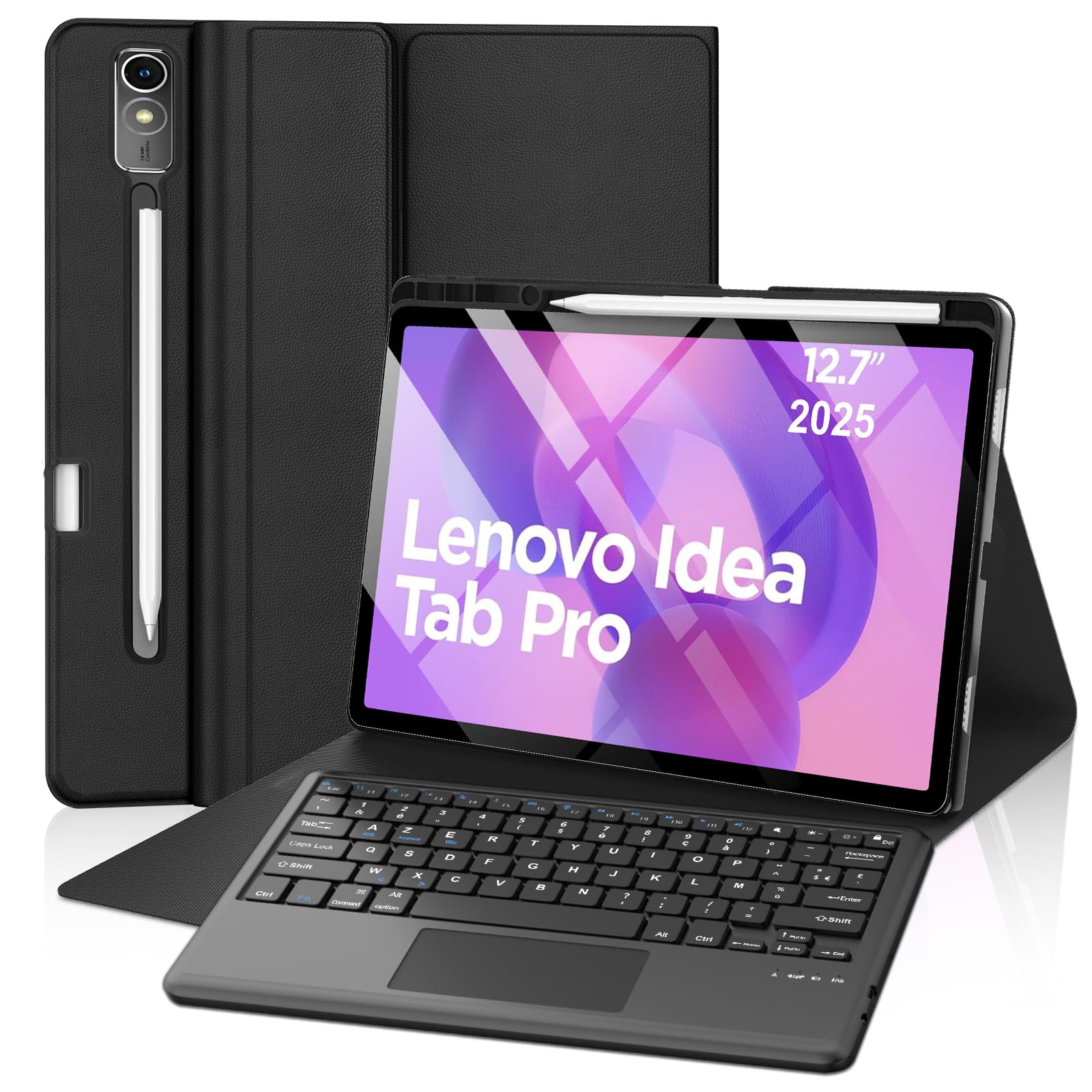 FOGARI Etui do Lenovo Idea Tab Pro 2025 - Panel dotykowy Klawiatura do Lenovo Idea Tab Pro Tablet 12,7", AZERTY Trackpad Bezprzewodowa klawiatura magnetyczna Bluetooth, czarna