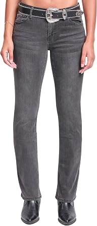YMI Womens YMI Jeans Womens Mid Rise Western Belted Bootcut Jeans