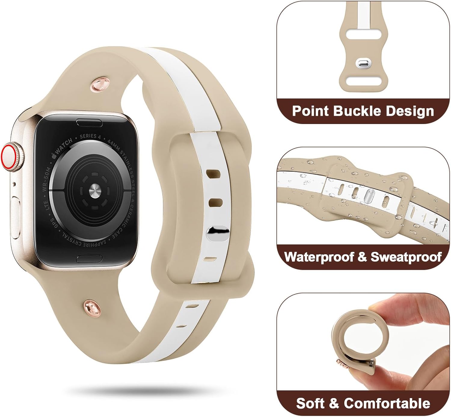 Silicone Strap for Apple Watch Bands 40mm 38mm 41mm 42mm, Stylish Bracelet with Cute Honey Bee Charms for iWatch Series 11 10 9 8 7 6 5 4 3 SE, Designer Sport Wristbands for Apple Watch Band Women Nude - Image 5