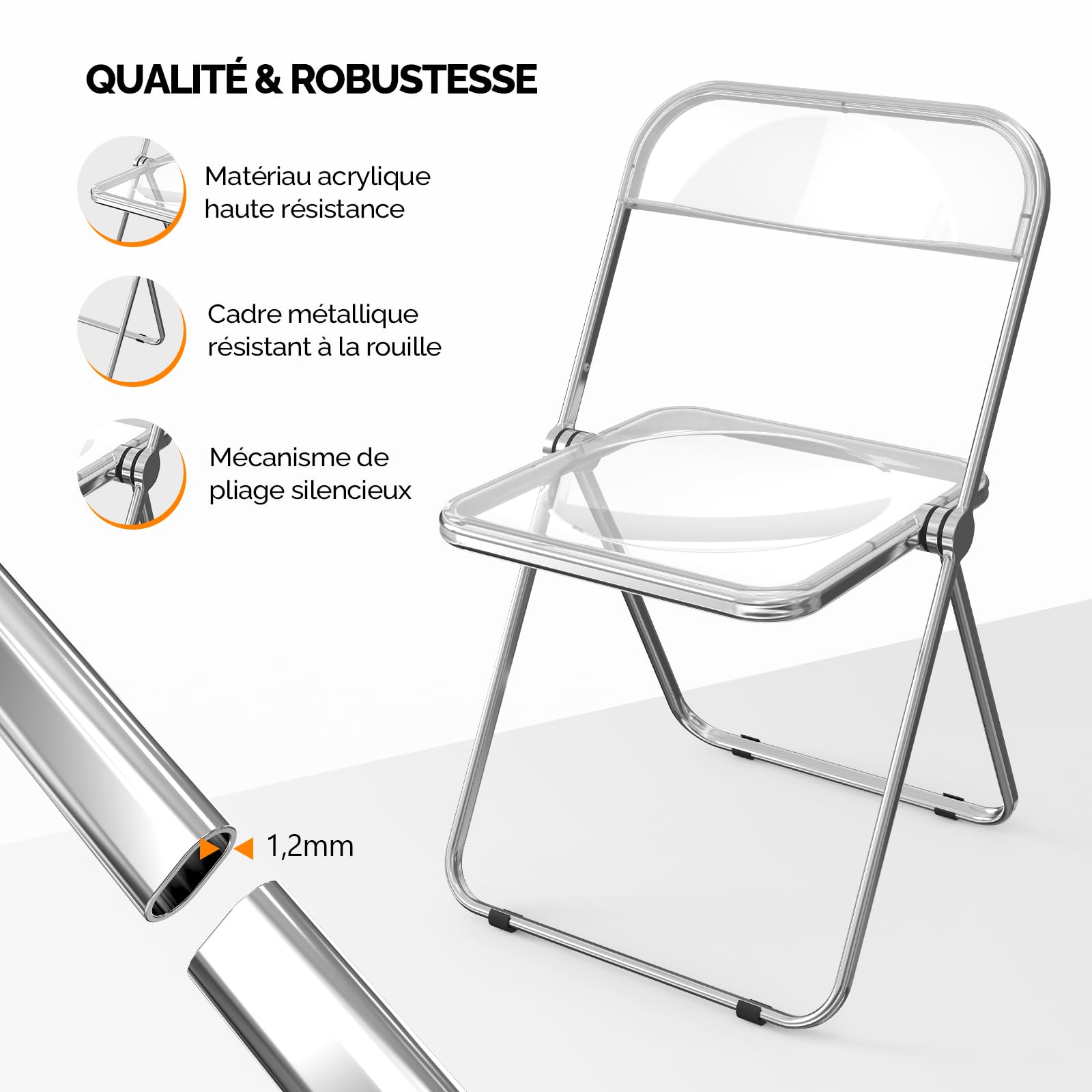 Bonnlo Chaise Pliante, Set de 4 Chaises, Chaise de Jardin Pliante, pour l'Intérieur et l'Extérieur, Empilable, en Métal & Plastique, jusqu'à 158Kg (4, Blanc)