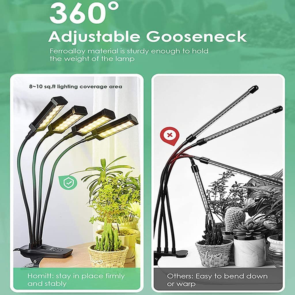 Lámparas LCD para Cultivo de Plantas con Clip de Escritorio,Luces de Planta de Espectro Completo con Temporizador de 0-24 Horas,4 Modos de Cambio,Cuello de Cisne Ajustable