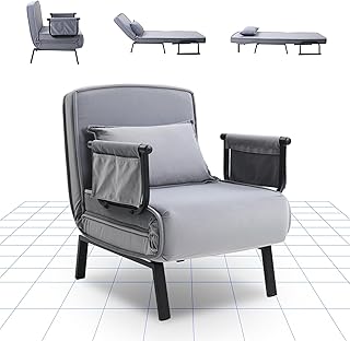 FlexiSpot 3-in-1 Schlafsessel mit Bettfunktion, Verstellbare Rückenlehne, Gästebett & Schlafsofa aus Leinen mit Seitentasche, Klappbare Beine, Platzsparend für Wohnzimmer, Schlafzimmer oder Büro, Grau