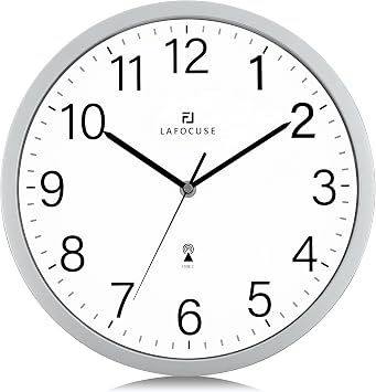 Lafocuse 12 Inch Analog Atomic Wall Clock Battery Operated, Modern Simpe Silver Wall Clocks for Living Room for Kitchen Office Bedroom