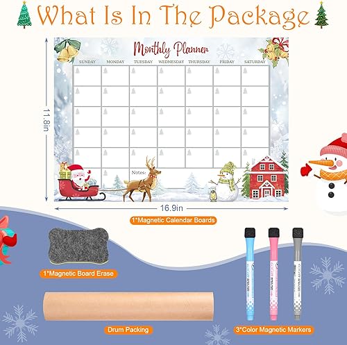 Miniatura 2 de YoeeJob Calendario magnético para nevera, juego de pizarra de borrado en seco de 17 x 12 pulgadas para refrigerador, calendario mensual magnético,