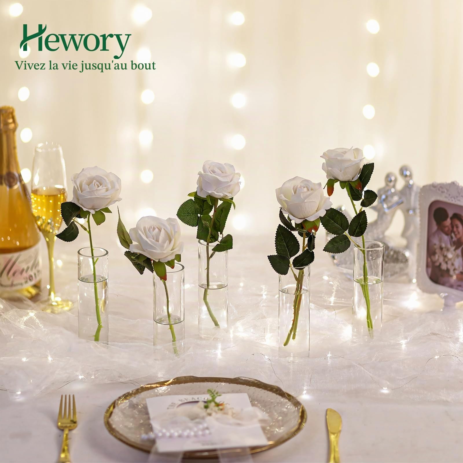 Hewory Petit Vase en Verre pour Fleurs - 24 Vase Transparent Verre pour Decoration Mariage - 15cm de Haut Vases Cylindrique Transparent pour Centre de Table Decoration Interieur