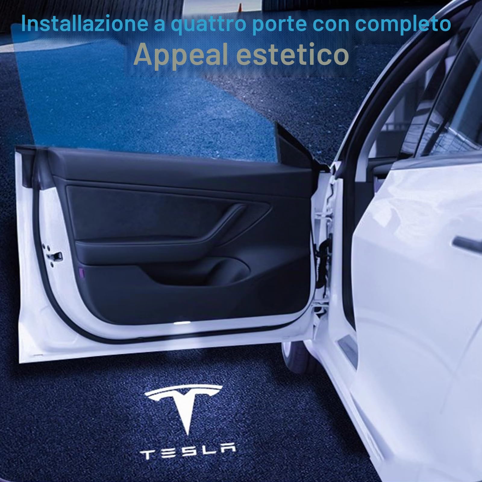 Nizirioo Proiettore LED per portiera auto con logo, 4 pezzi, luce di benvenuto, illuminazione d'ingresso portiera auto, luce portiera per Tesla Model 3 Model Y Model S Model X Logo illuminazione