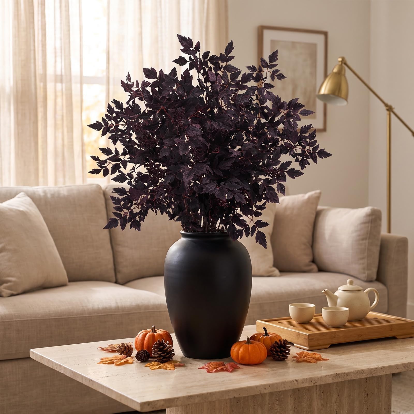 2 Rami Foglie Artificiali di Cimicifuga 75cm Decorazioni Autunnali