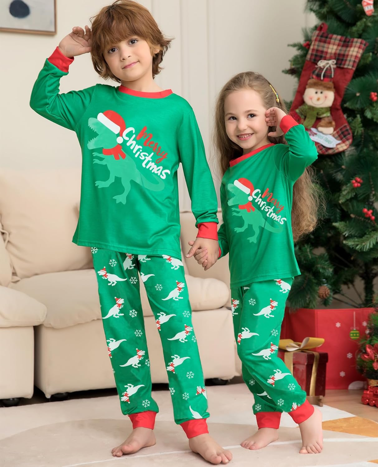 Little Hand Little Boys Long Sleeve Christmas Pajamas Plaid Pant Serts Kids Dinosaur Xmas Pjs Clothes for Toddler 2-7 Years - Image 2