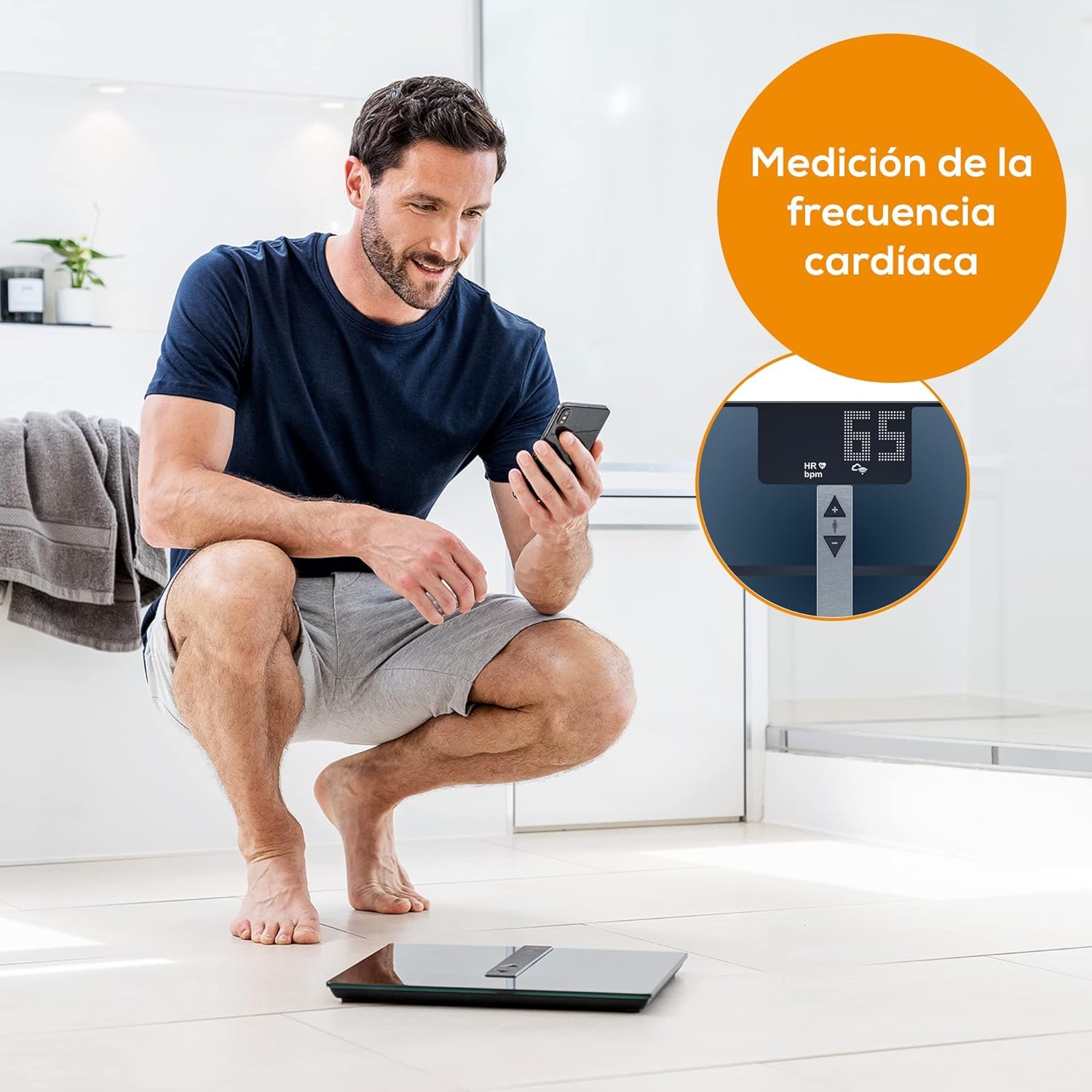 Beurer BF 980 báscula de diagnóstico con WIFI y Bluetooth, registro de análisis y evaluación gráfica de los valores corporales mediante app, medición de la frecuencia cardíaca, batería recargable