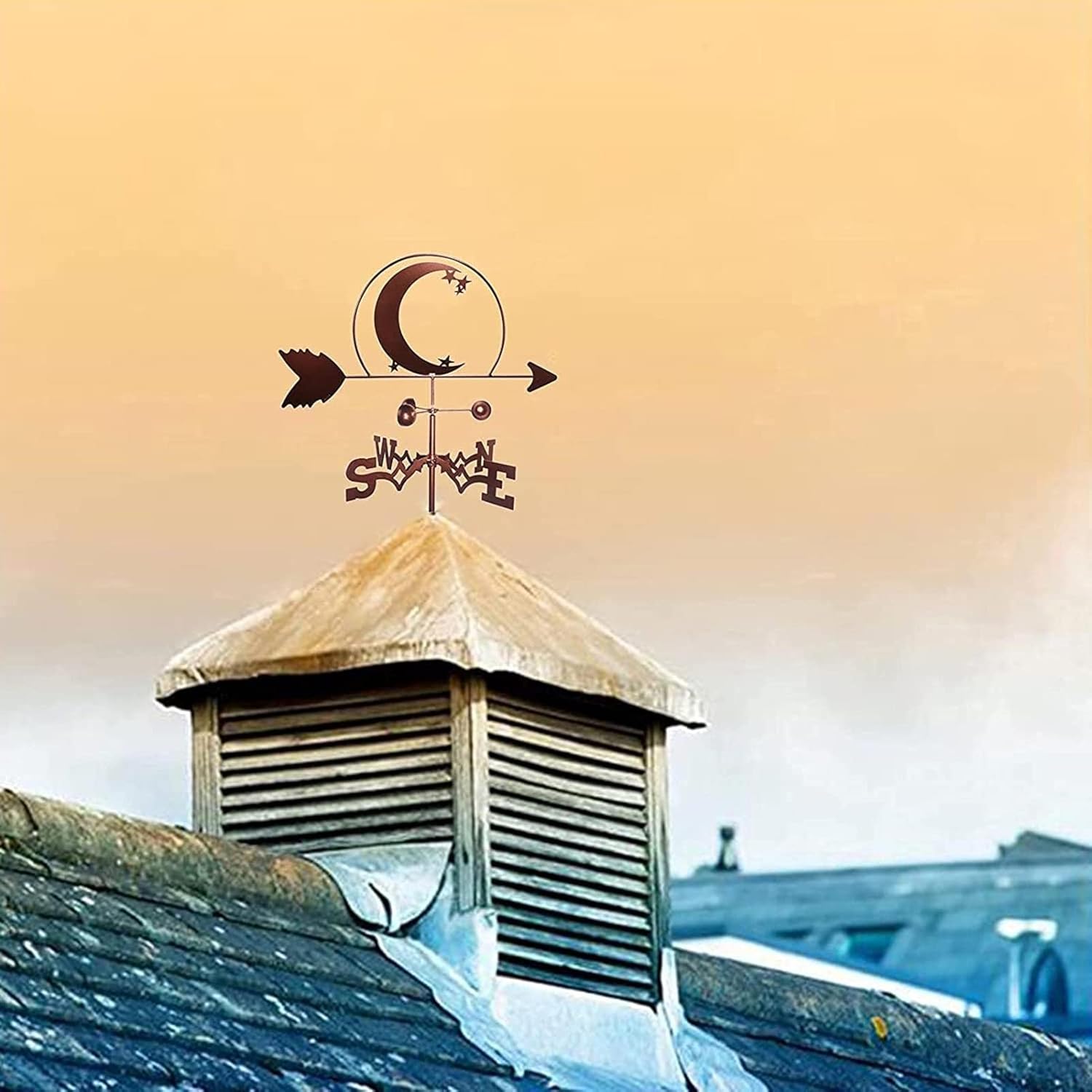 Moon Stars 風見鶏 庭用 風見鶏 屋外農場 風見鶏 屋根マウント付き 風向インジケーター 装飾 ギフト 庭 庭用