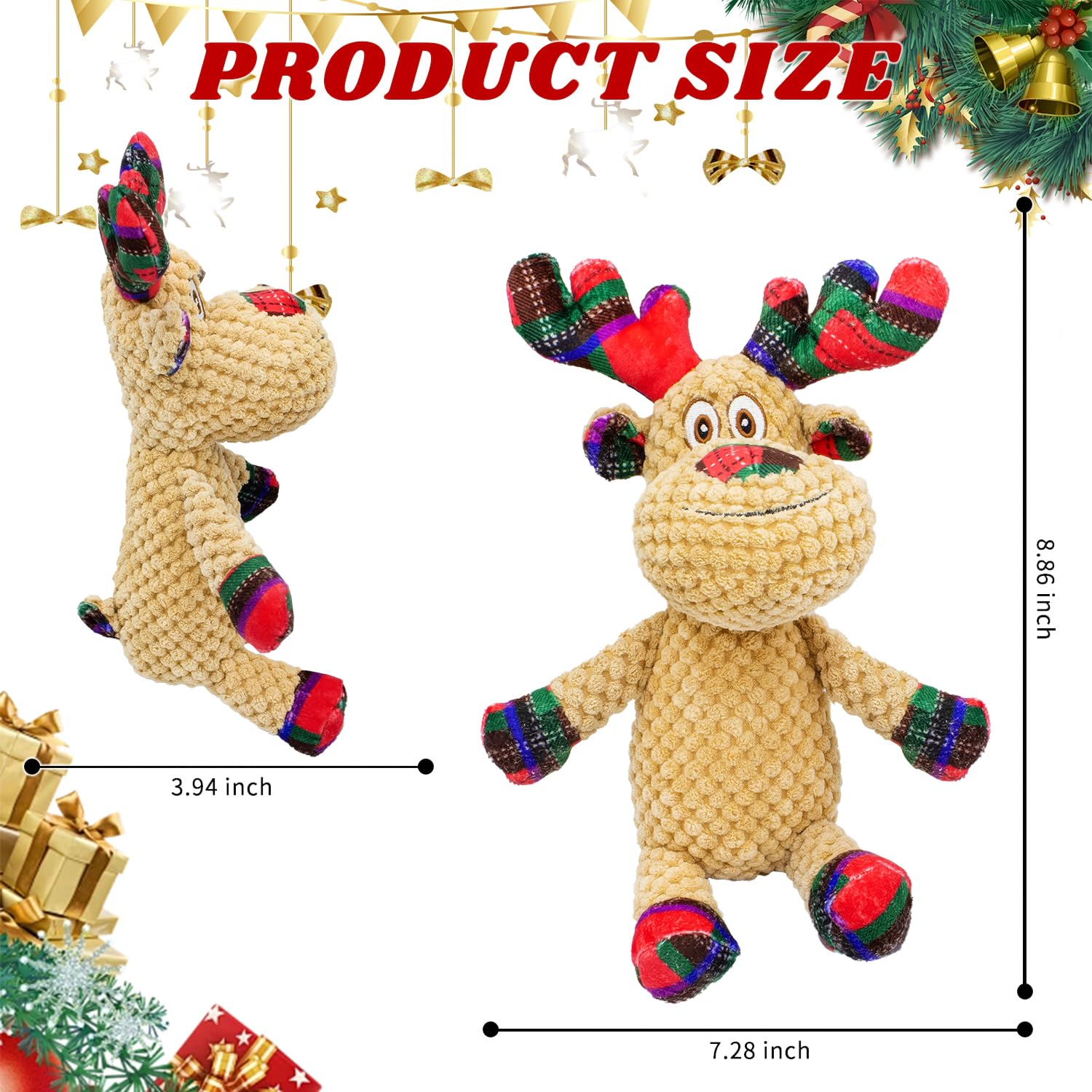 Juguetes chirriantes de Navidad para perros, juguetes interactivos de peluche para perros pequeños y medianos, adecuados para entrenar y reducir el aburrimiento y la ansiedad (reno)