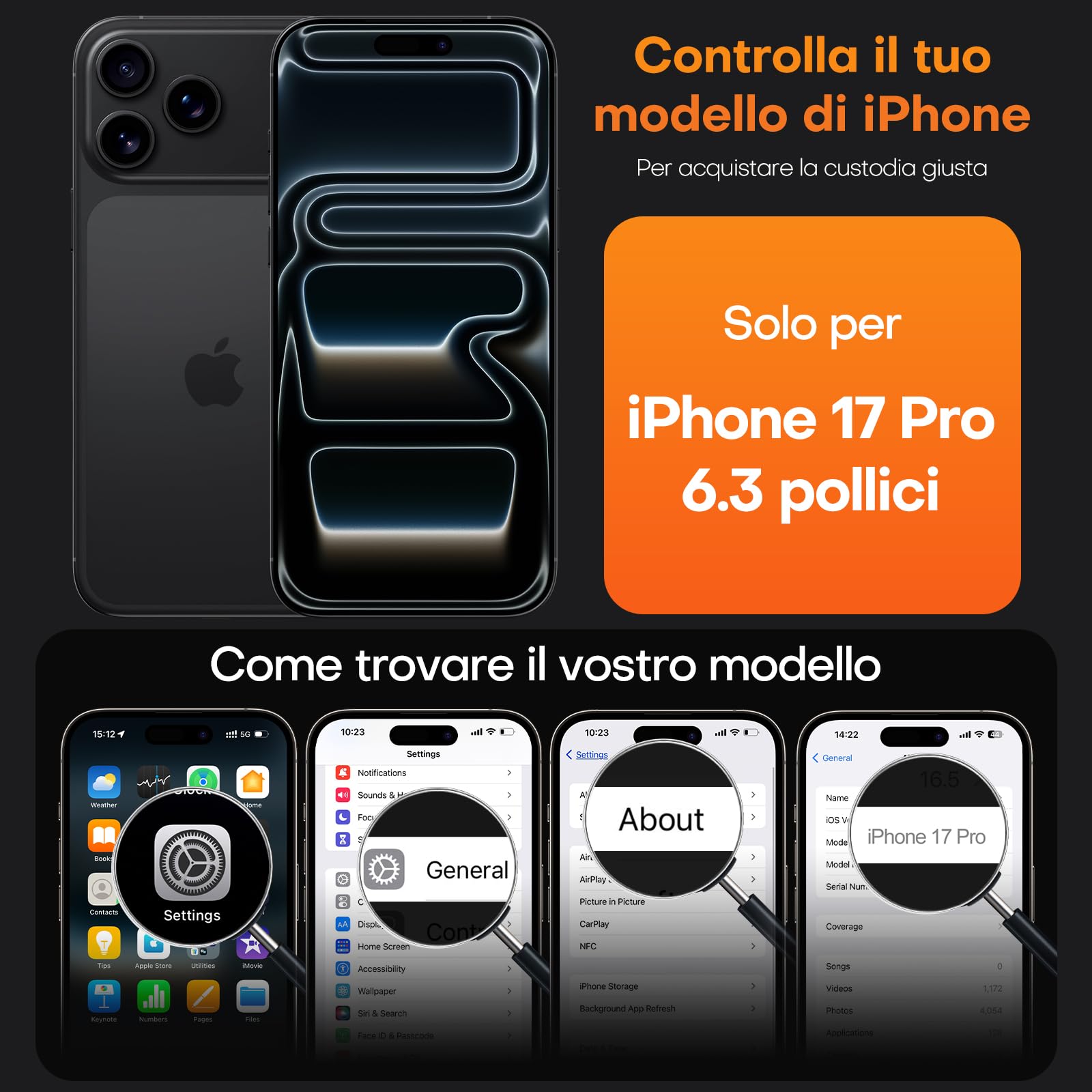 TAURI Cover per iPhone 17 Pro con Pellicola in Vetro Temperato,Protezione Completa della Fotocamera,Custodia per Sottile Antishock, Anticaduta - Nero