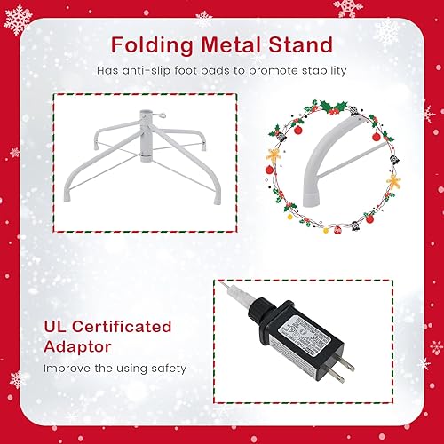 Miniatura 7 de DORTALA Árbol de Navidad preiluminado, árbol de Navidad artificial de 7 pies con 1200 puntas de rama, 500 luces LED multicolor, 8 modos de