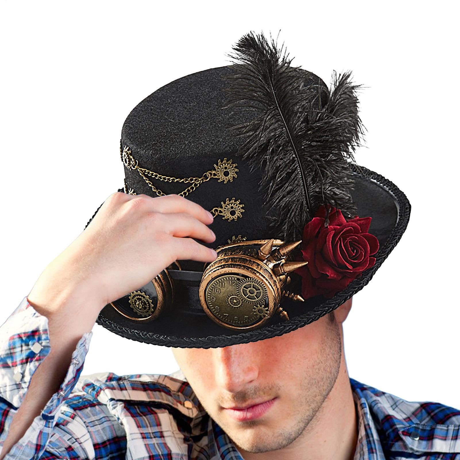 Sombrero punk de vapor | Sombrero de copa de Halloween con gafas vintage – Sombrero ajustable para disfraz de ferias renacentistas, circo, cosplay, adolescentes, mujeres, hombres y adultos
