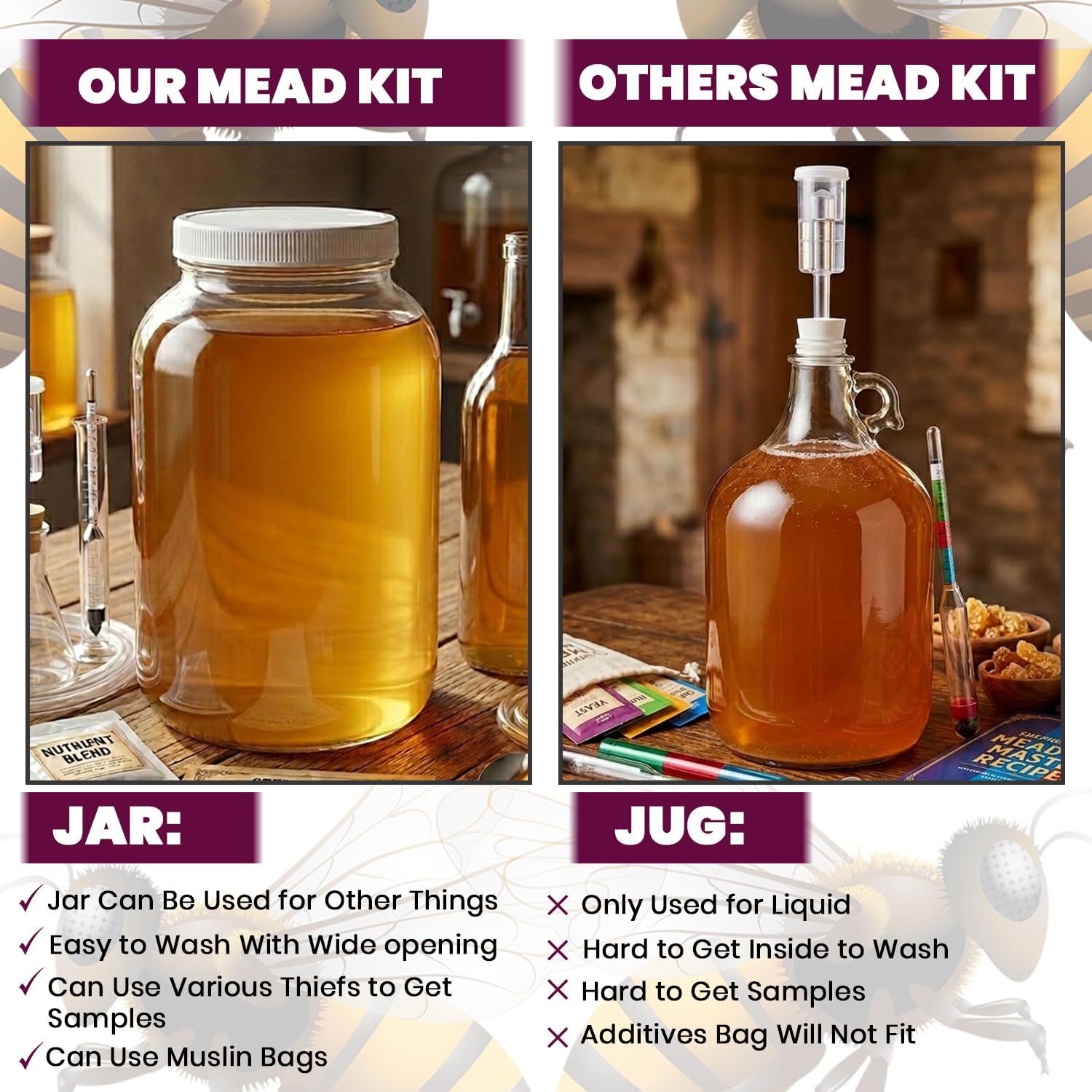 Kit de fabrication d'hydromel de luxe de 21 pièces – Kit réutilisable pour faire votre propre hydromel – Rendement de 3,8 l d'hydromel | Compatibilité bière, vin, fruits, vin, kombucha