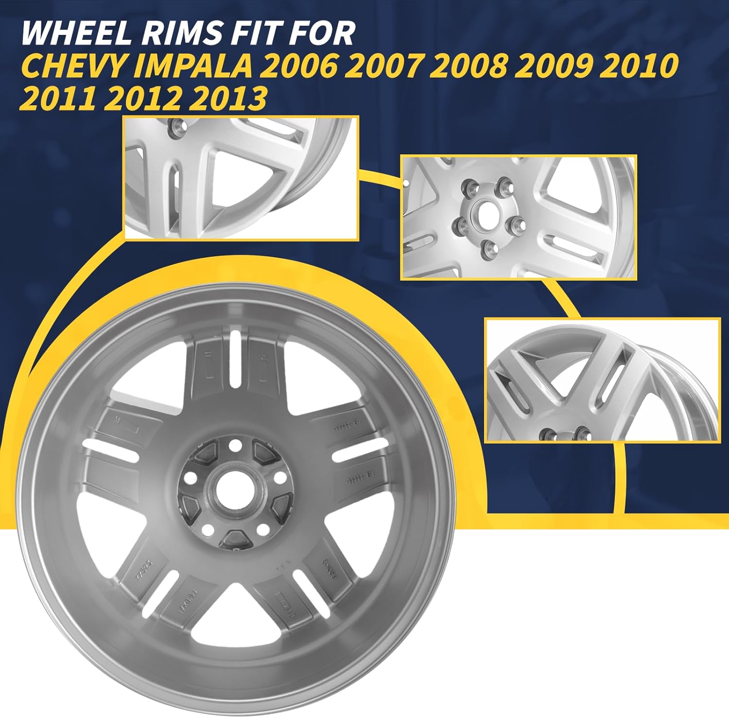 New 17x6.5 Inch 17 Inch Premium Aluminum Alloy Wheel Rims Fits for 2006 2007-2012 2013 Chevrolet Impala, ALY05071U10N, Direct Fit OE Stock Specs, Silver