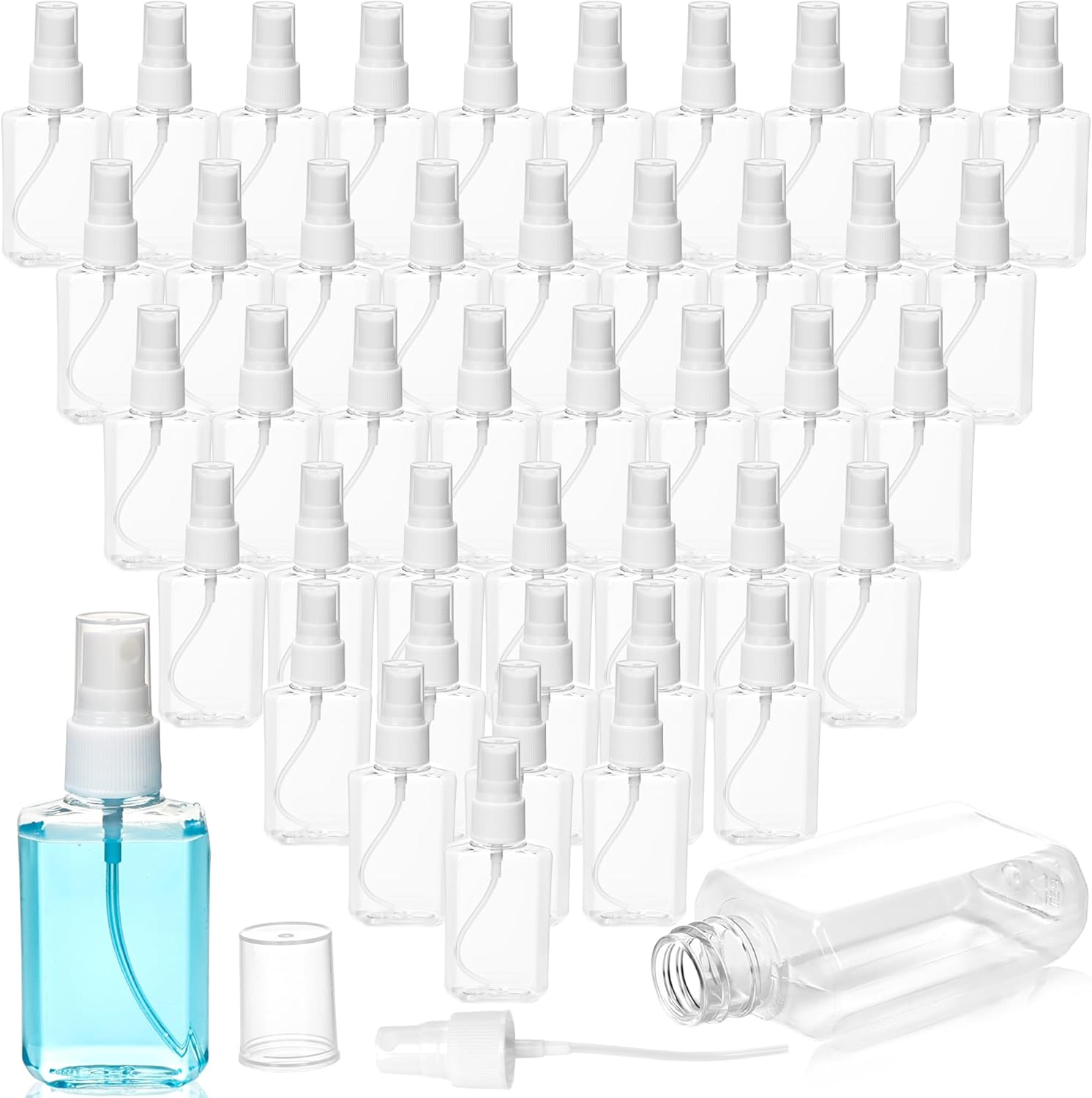 120 Pack 2 oz Mini Spray Bottles with Caps Plastic Clear Perfume Bottles Refillable Travel Liquid Container for Perfume Essential Oils Makeup