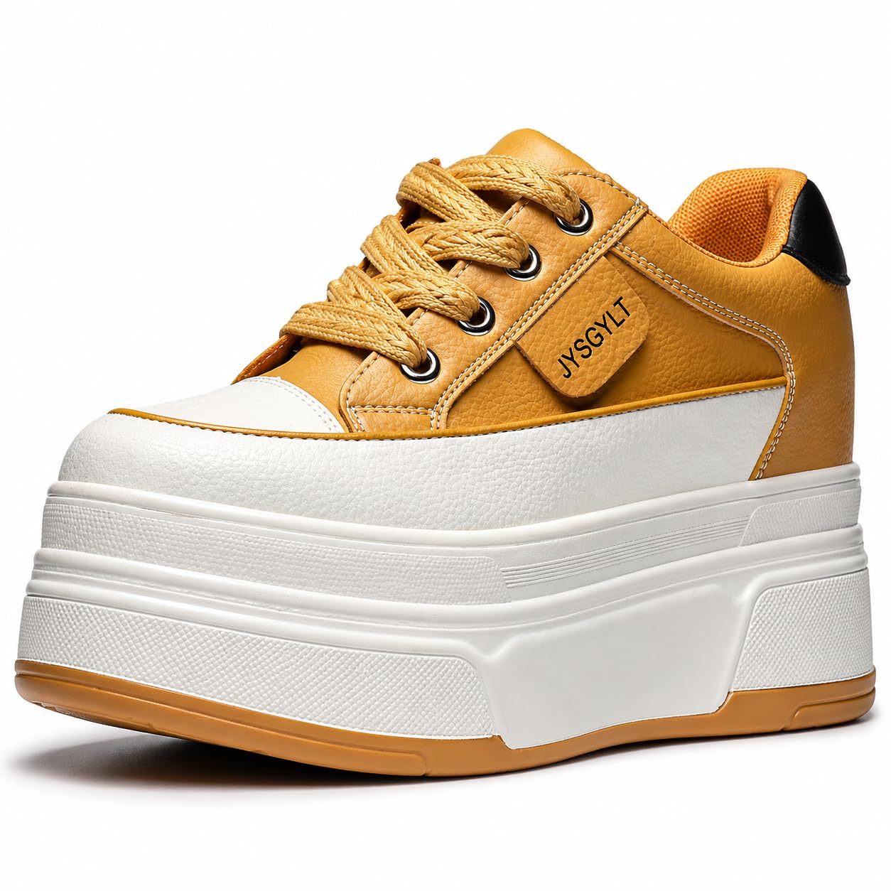 Yellow platform sneakers for women with a chunky sole