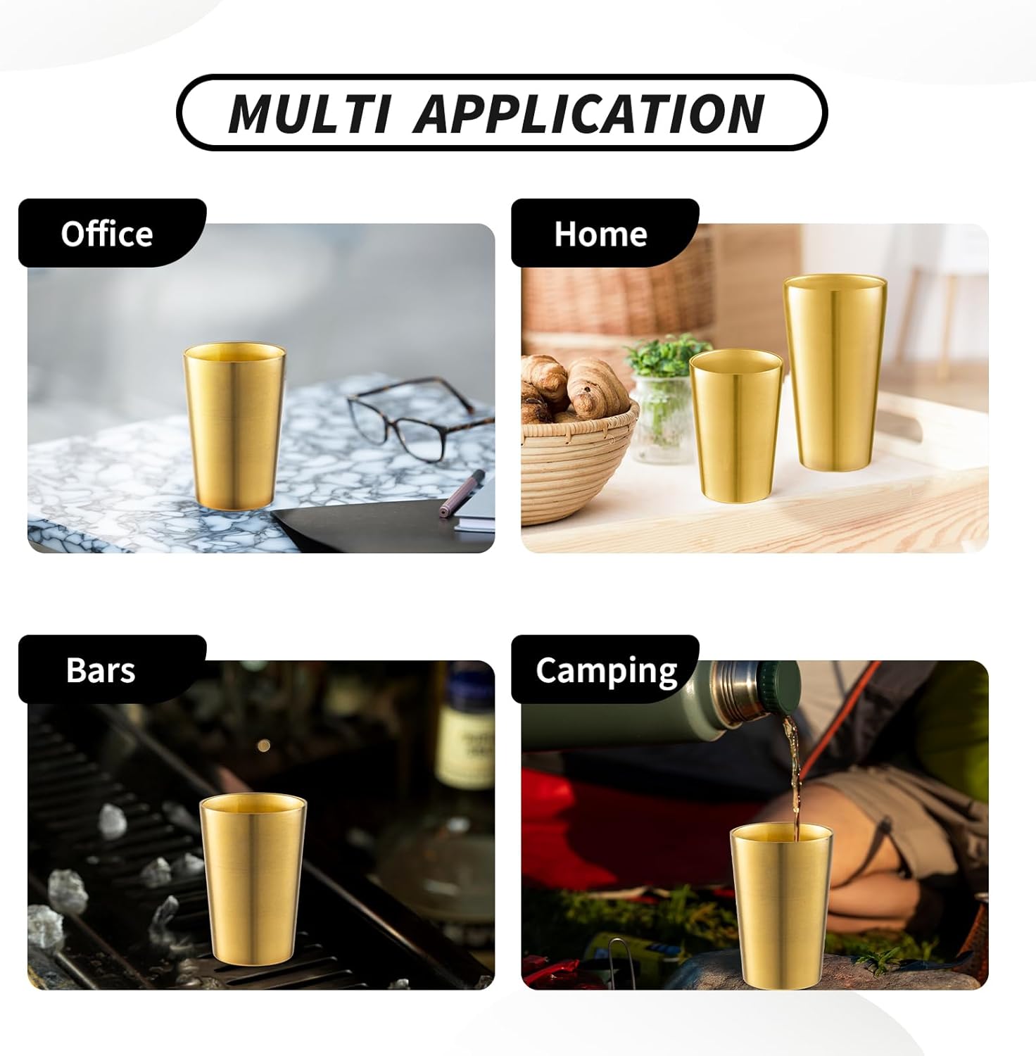 6 Pack 12 oz Stainless Steel Insulated Cup, Double Wall Vacuum Small Metal Cup, Reusable Camping Cups Unbreakable Indoor Outdoor for Party, Home, Office, BBQ, Gold - Image 5
