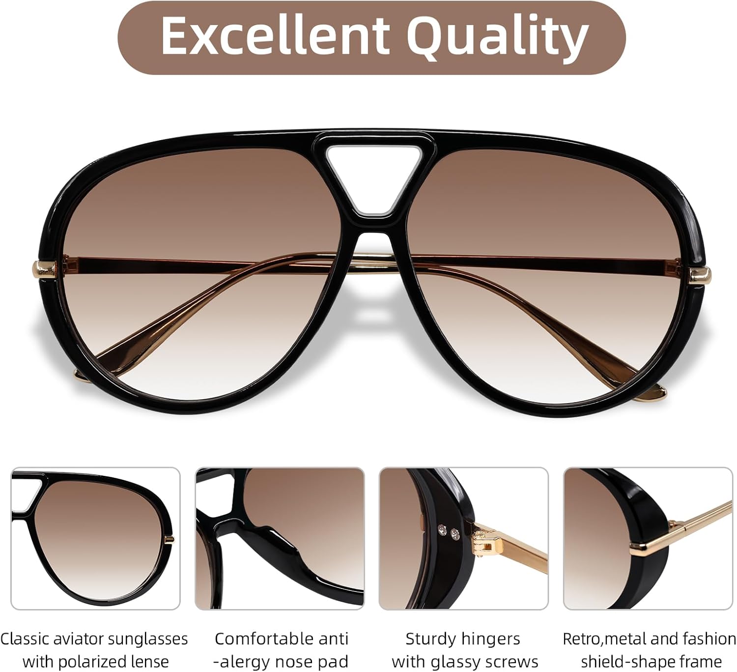 Retro Polarized Aviator Sunglasses for Women Men Oversized Classic 70s Trendy Square Sun Glasses Vintage Shades - Image 4