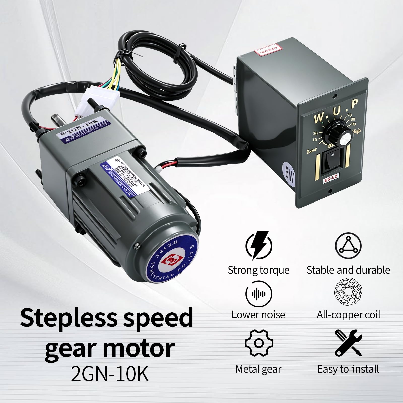 Motoriduttore 220v, Motore Elettrico Con Riduttore AC 6W 220V 0-135 Giri/Min (10k) 8 Nm Riduttore di Velocità A Frequenza Regolabile E Indietro Commutabile