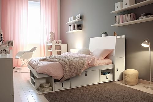 Miniatura 44 de memomad Bali - Cama de plataforma de almacenamiento con cajones (tamaño King, madera marrón caramelo) Caramelo,Roble,Blanco