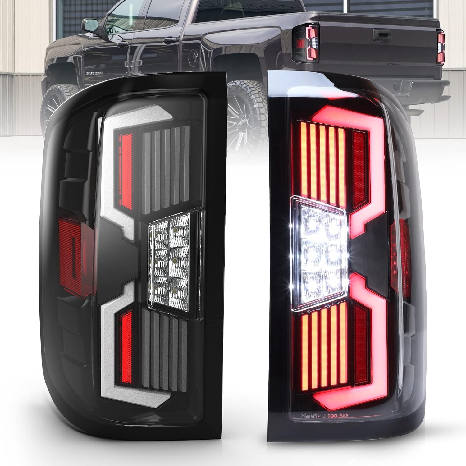 LED Taillight Assembly for 2014-2018 Chevy Silverado 1500 with LED Dynamic Turn Signal Lights, 2015 2016 2017 18 Chevy Silverado 2500HD/3500HD Tail Lights 1 Pair Clear Lens Tail Lamp