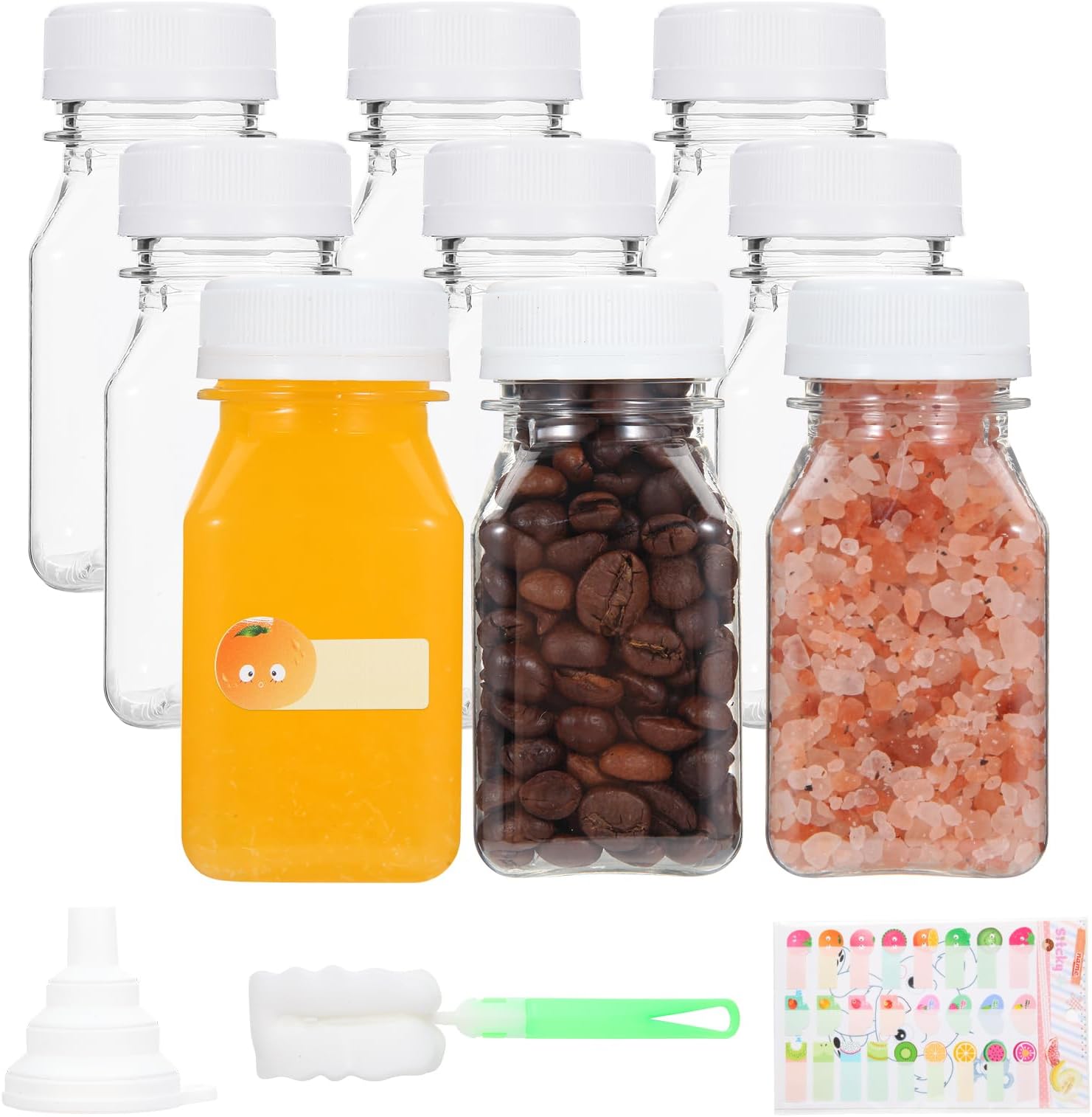Fisynug 9Pcs 4oz/120ml Plastic Juice Bottles with Lids, Reusable Shot