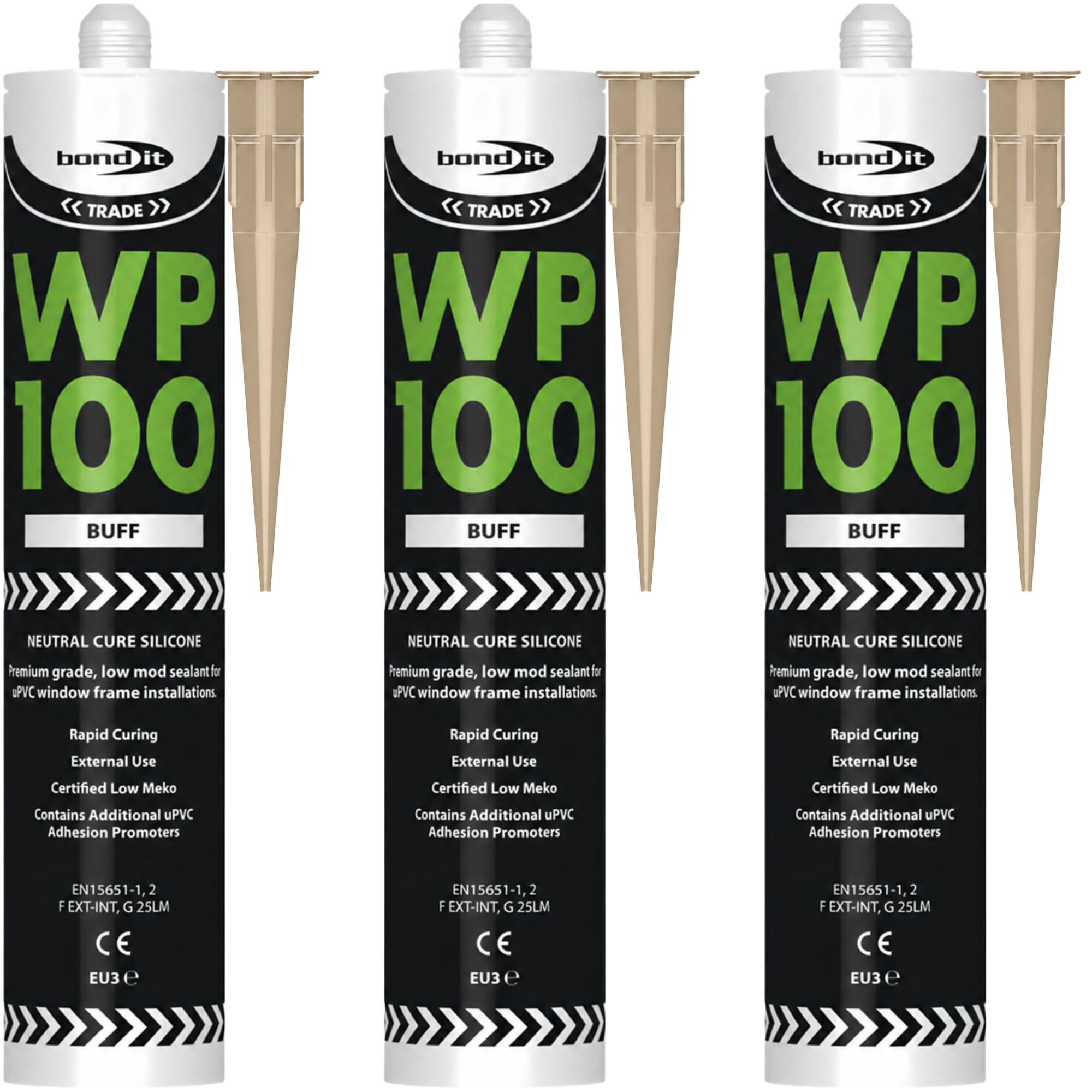 Bond It WP100 Buff Silicone Sealant Neutral Cure Oxime 3 Pack (285ml Each) – External Window & Door Sealant, Waterproof Exterior Silicone Sealant for uPVC Frames, Building & Construction Joint Sealant
