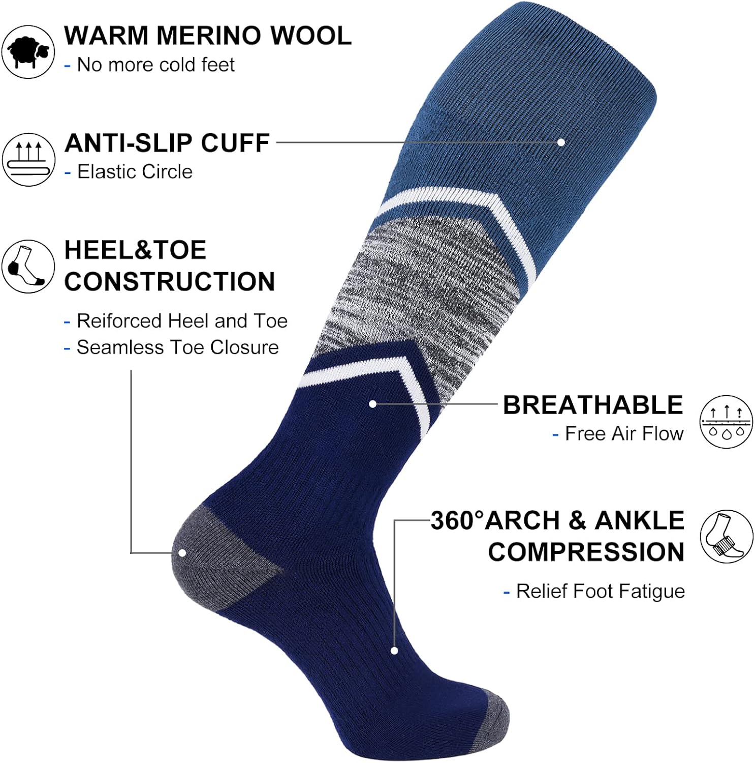 FITRELL 2/3 Pack Ski Socks for Skiing Snowboarding, Full Cushioned Winter Wool Warm Socks for Men and Women : Clothing, Shoes & Jewelry