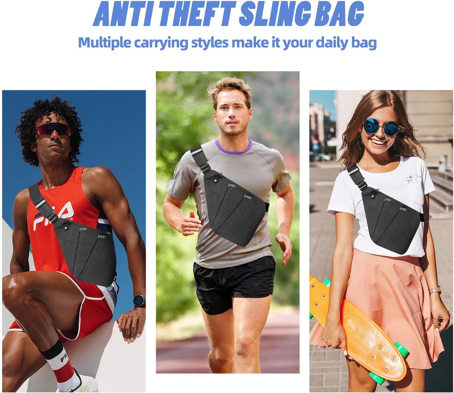 Anti Theft Crossbody Bag,Anti Theft Travel Bag for Women Men,Sling Crossbody Bag for Travel, Sport, Work - Image 2