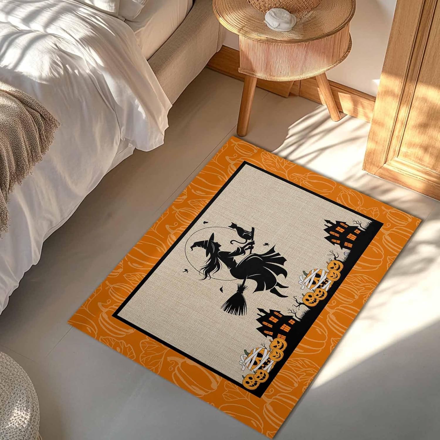Halloween Fun Doormats Rugs- Haunted House Witches Cat Pumpkins Non-Slip Entrance Door Mats Carpet Indoor for Home/Bathroom/Kitchen/Bedroom,Large 20x31.5inch, Scary Movie Nights