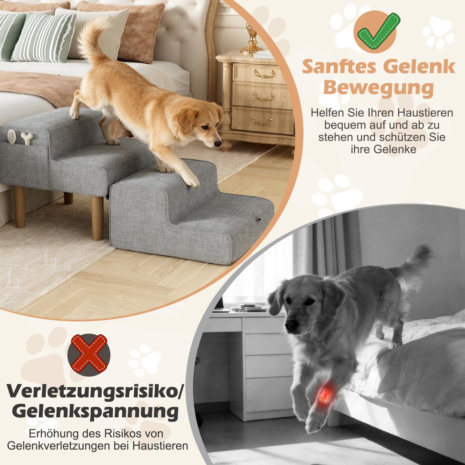 Scala per cani 2 in 1, pieghevole, per cani di piccola e grande, per divano e letto, 4 gradini, altezza 32 cm, colore grigio