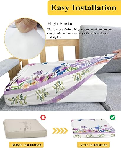 Miniatura 5 de Fundas de cojín elásticas para sofá, diseño de flores moradas, seccionalindividualLT, funda protectora para muebles con parte inferior elástica,