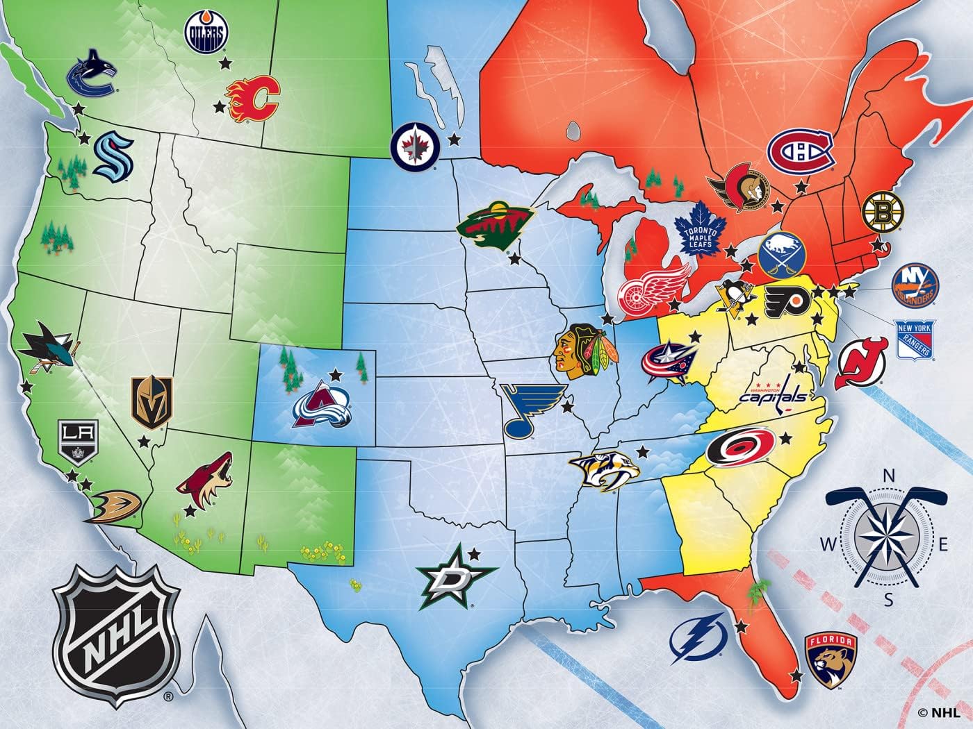 MasterPieces 500 Piece Sports Jigsaw Puzzle for Adults - NHL League Hockey Map - 21"x15"