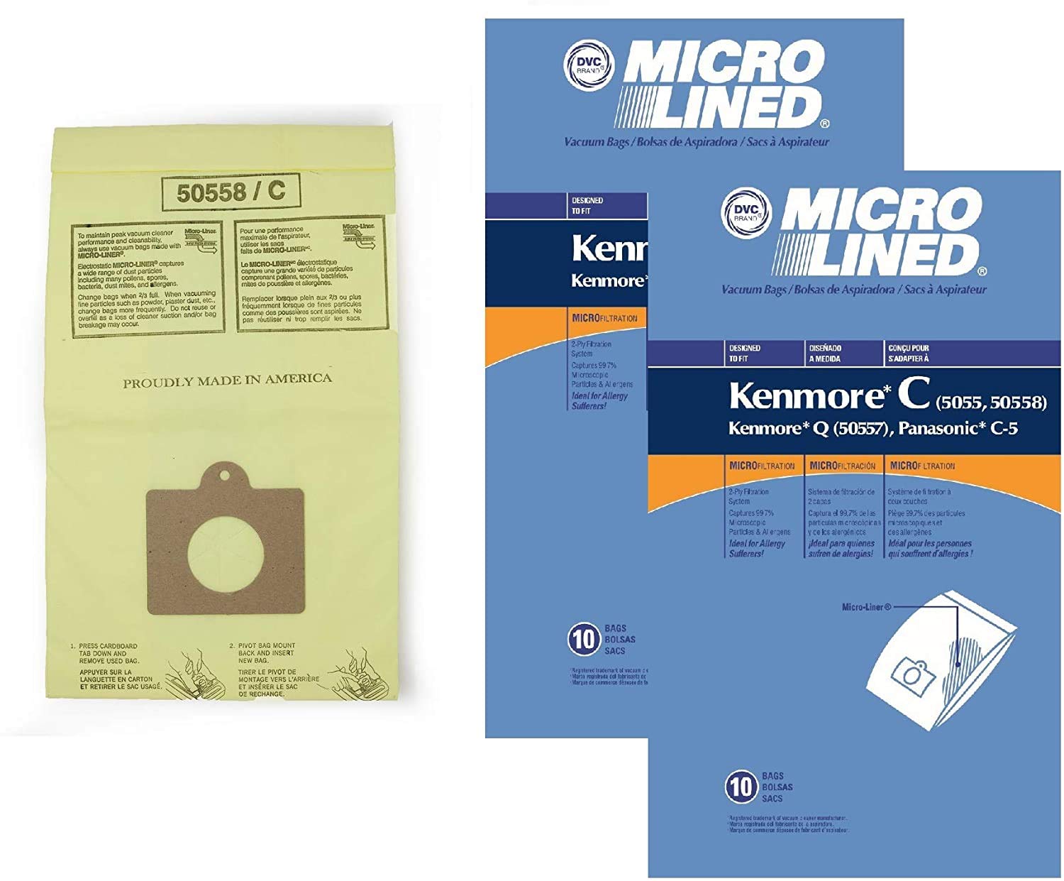 DVC Micro-Lined Paper Replacement Bags | For Kenmore Type C, Q, 50104 and More | 2-Ply Filtration Captures 99.7% of Airborne Allergens - Ideal for