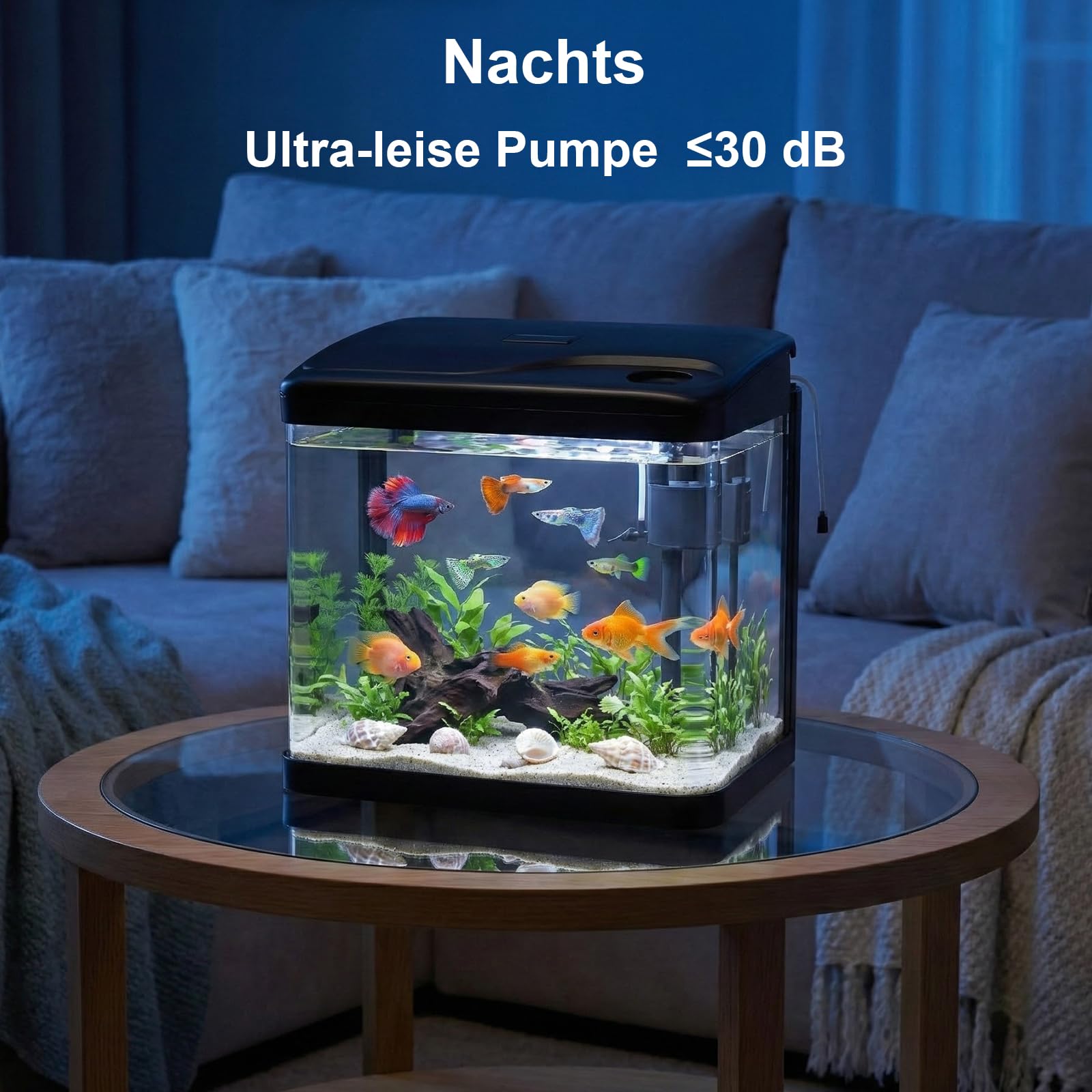 10L Aquarium Set Nano Fischtank Aquarium Mit LED-Leuchten & Filtersystem kleines Aquariums Komplettset Schwarz