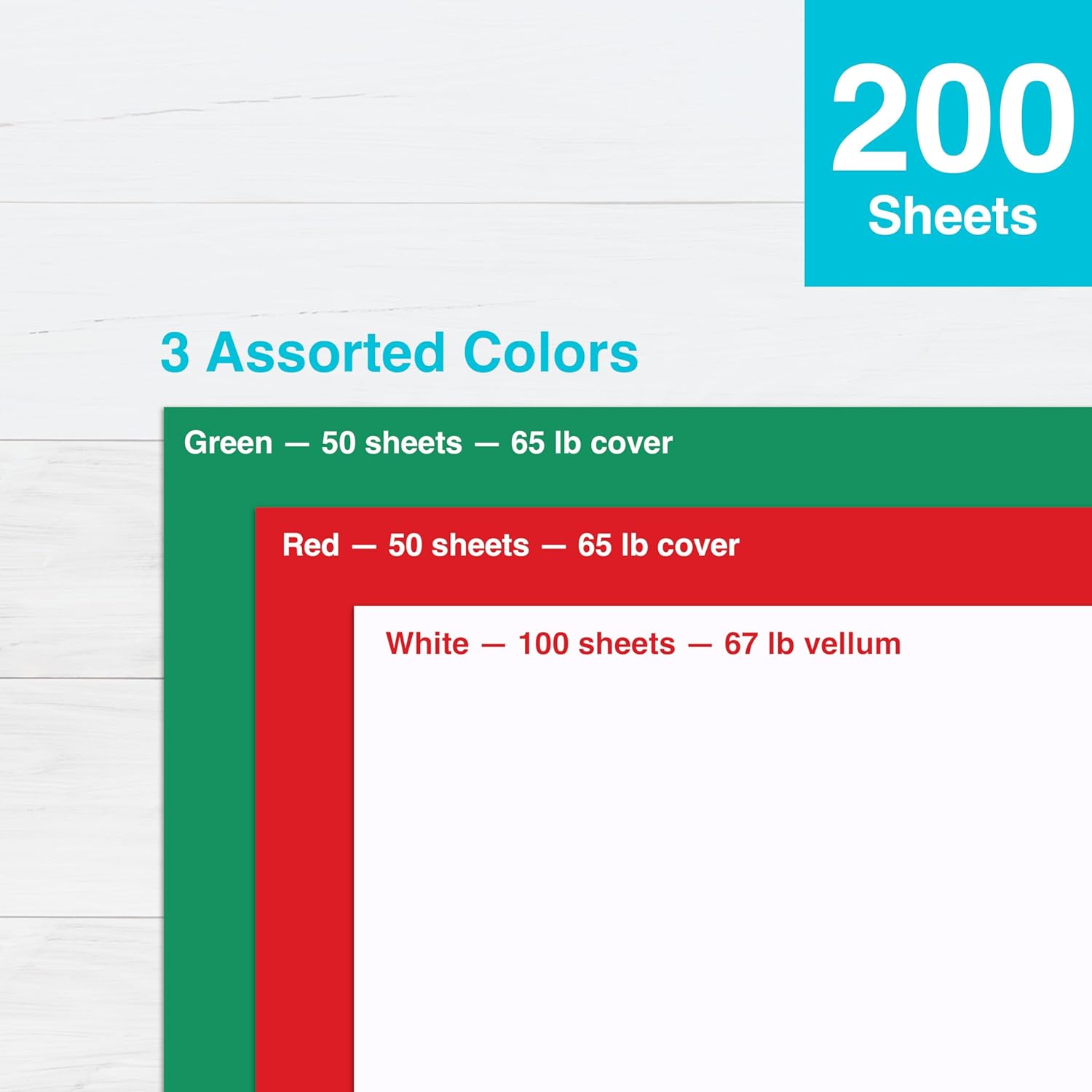 PrintWorks Holiday Cardstock 8.5" x 11" - 200 Sheets - 3 Assorted Christmas Cardstock Colors - Ideal for School & Craft Projects - 67 lb/147 gsm & 65 lb/176 gsm - Made in the USA (00592)