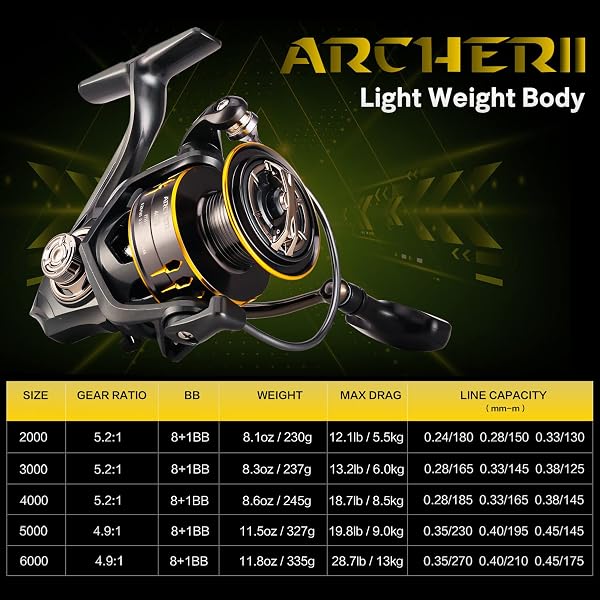 SeaKnight Archer Carrete Spinning 8+1BB Ultraligero Carrete da Pesca Agua Dulce MAX Drag 29LB - 4