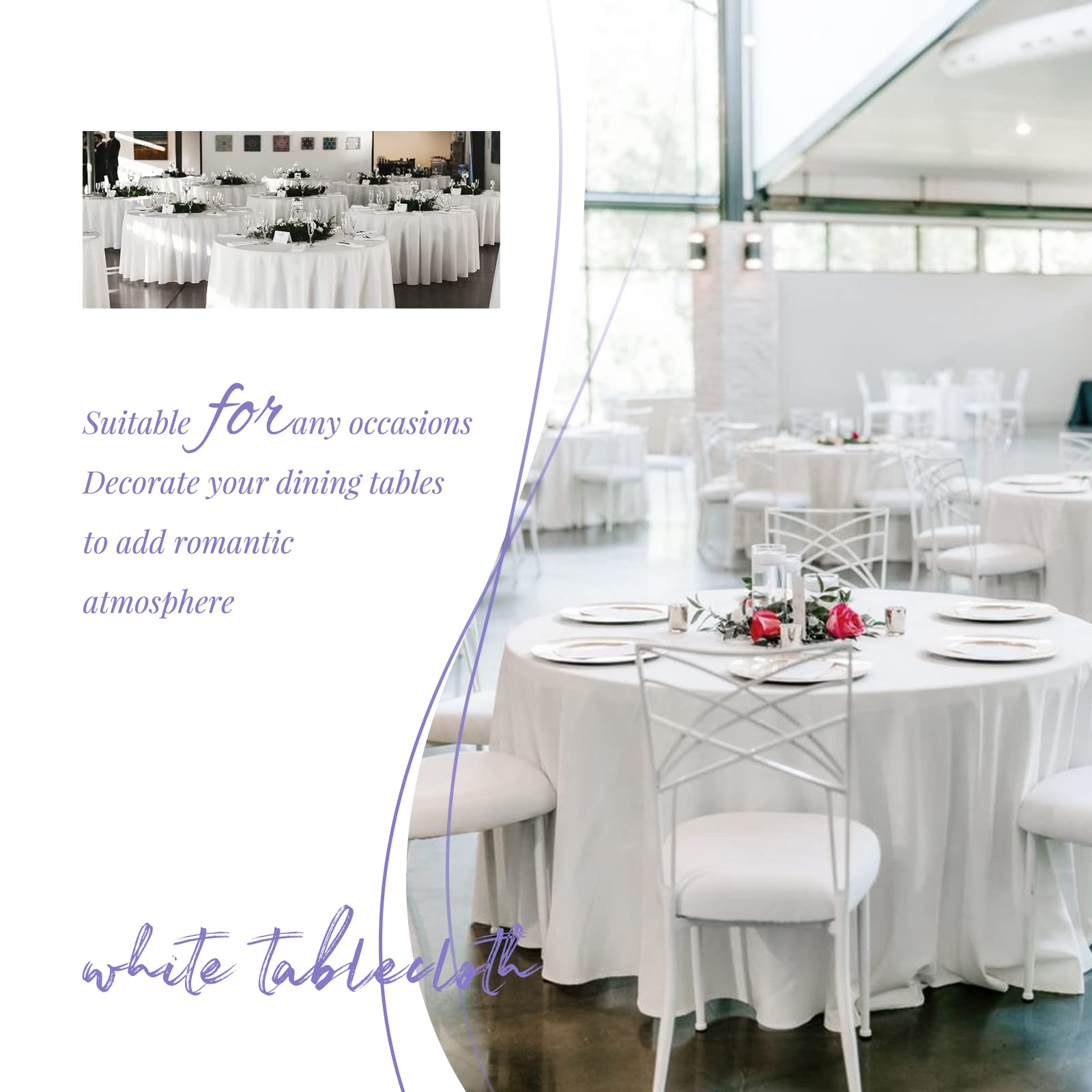 Showgeous 10 Stück Tischdecke Weiße Runde Tischdecke 275cm Polyester Stoff Tischdecke Rund Waschbare Tischdecke für Hochzeit Bankett Restaurant Buffet Parteien Garten