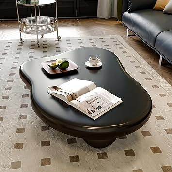 Cloud Coffee Table with 3 Ball Legs Irregular Coffee Table Modern Minimalist Coffee Table Asymmetrical Coffee Table Unique Funky Coffee Table Living Room,Black,46.06x31.10x13.78in