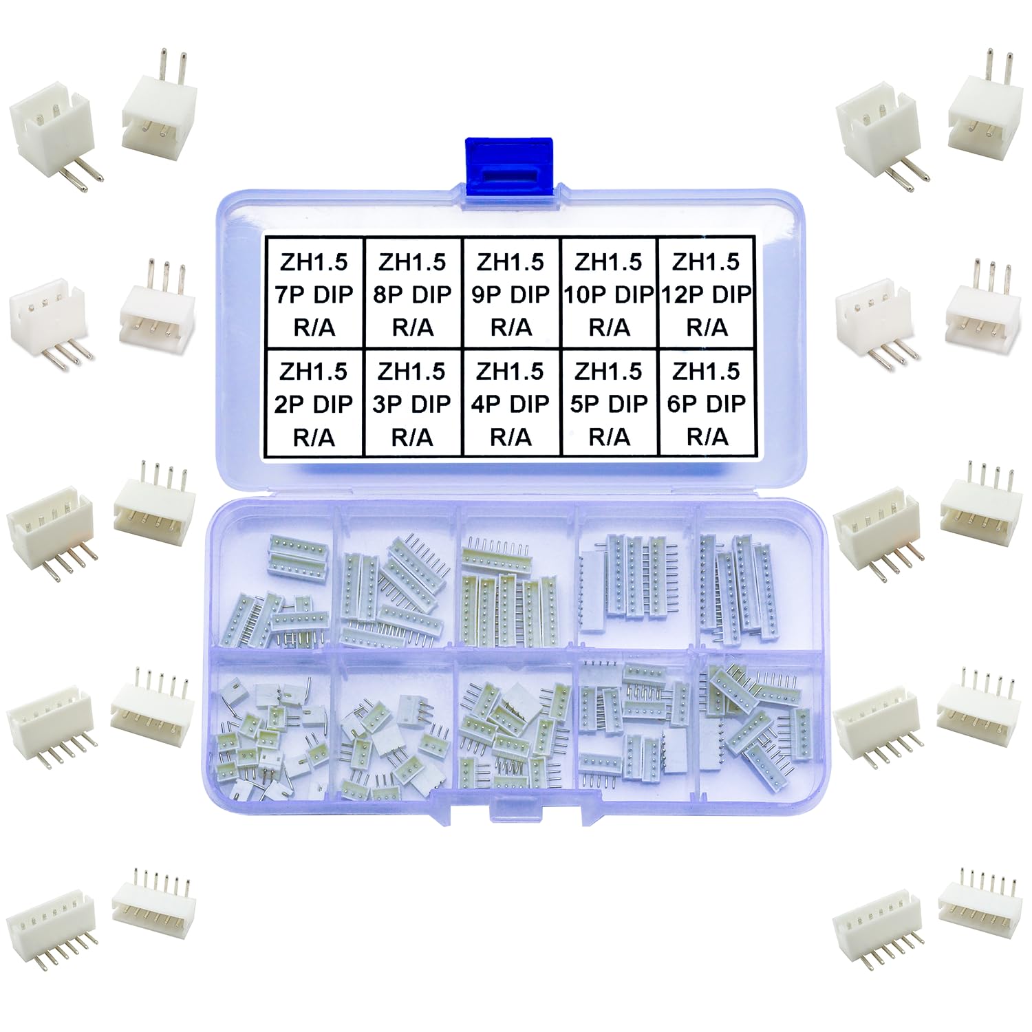 Kit de conector JST ZH1.5 con adaptador de pines DIP de ángulo recto y recto de 2 a 12 pines 7