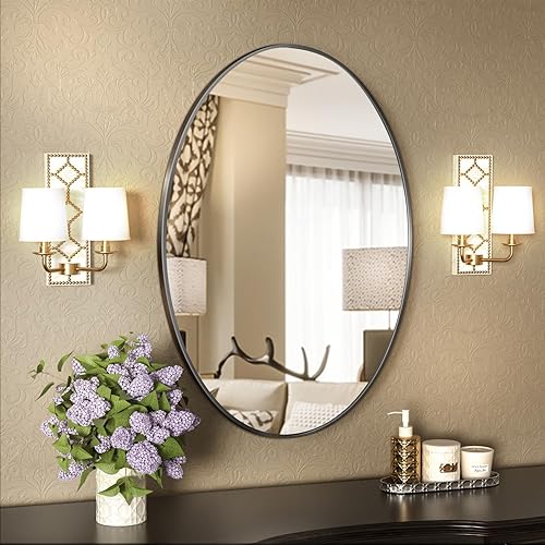 Miniatura 3 de Espejo ovalado de 22 x 38 pulgadas, espejo ovalado negro para pared, espejo de tocador, espejo en forma de píldora, espejo de pared ovalado para